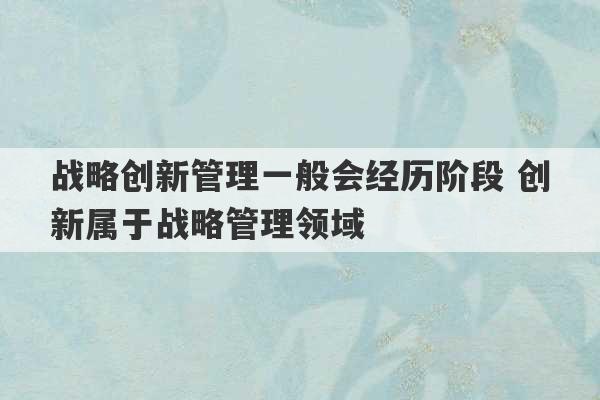 战略创新管理一般会经历阶段 创新属于战略管理领域