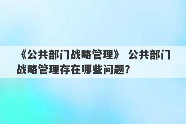 《公共部门战略管理》 公共部门战略管理存在哪些问题？ 