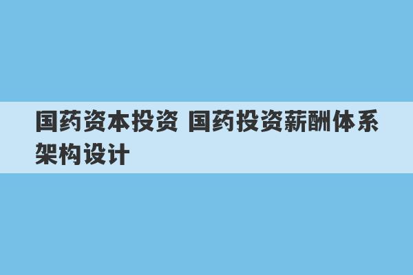 国药资本投资 国药投资薪酬体系架构设计