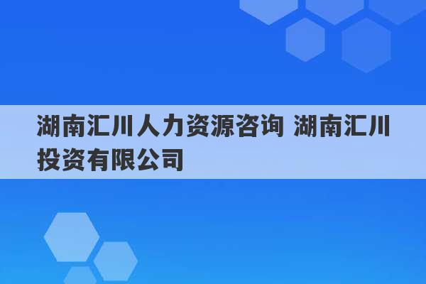 湖南汇川人力资源咨询 湖南汇川投资有限公司