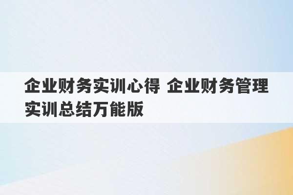 企业财务实训心得 企业财务管理实训总结万能版