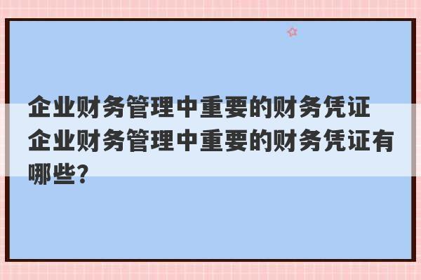 企业财务管理中重要的财务凭证 企业财务管理中重要的财务凭证有哪些？