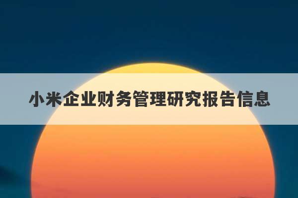 小米企业财务管理研究报告信息