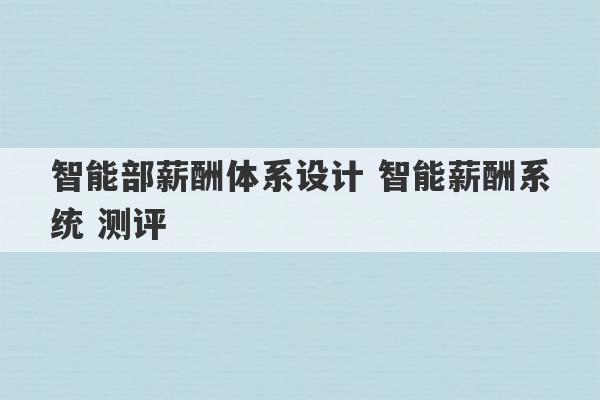 智能部薪酬体系设计 智能薪酬系统 测评