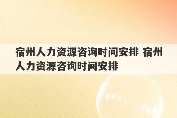 宿州人力资源咨询时间安排 宿州人力资源咨询时间安排