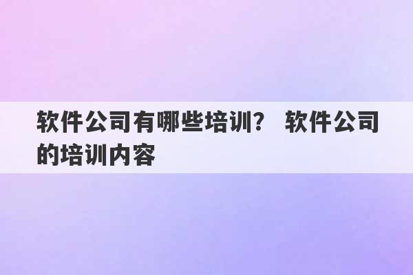 软件公司有哪些培训？ 软件公司的培训内容