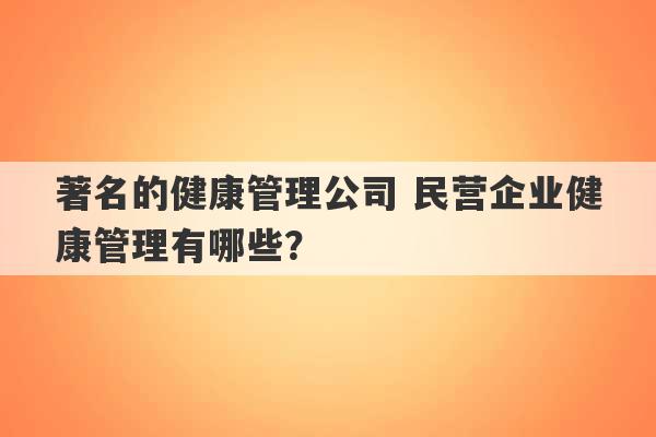 著名的健康管理公司 民营企业健康管理有哪些？