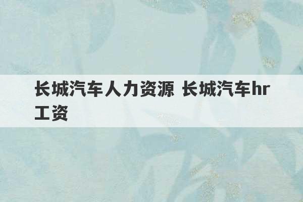 长城汽车人力资源 长城汽车hr工资