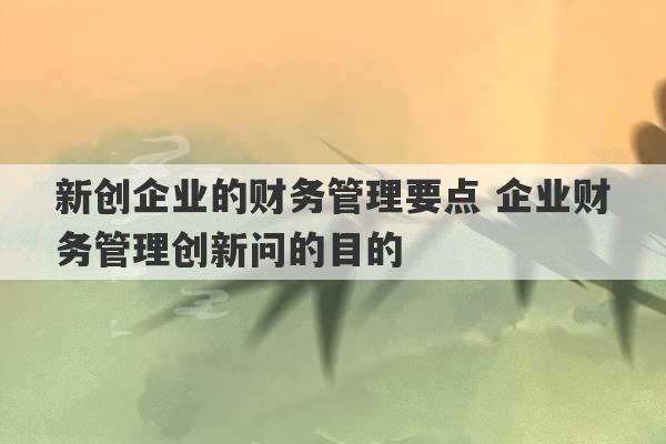 新创企业的财务管理要点 企业财务管理创新问的目的