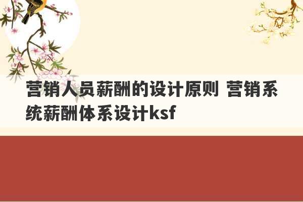 营销人员薪酬的设计原则 营销系统薪酬体系设计ksf