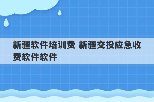 新疆软件培训费 新疆交投应急收费软件软件