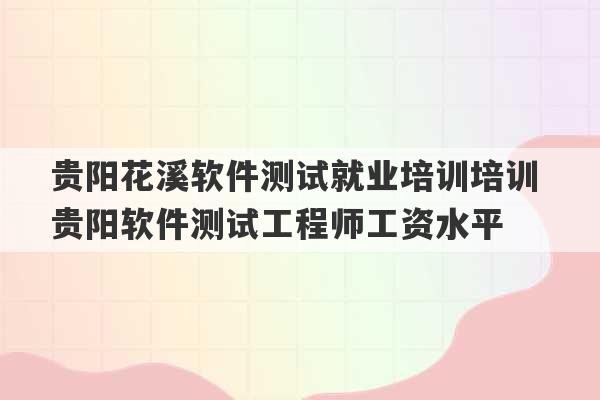 贵阳花溪软件测试就业培训培训 贵阳软件测试工程师工资水平