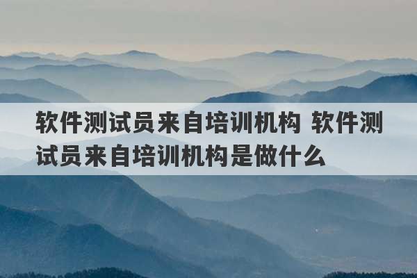 软件测试员来自培训机构 软件测试员来自培训机构是做什么