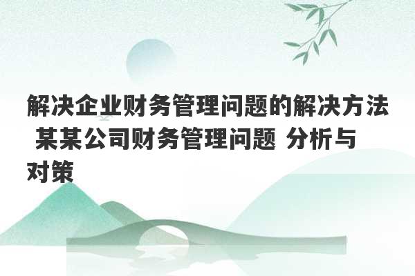 解决企业财务管理问题的解决方法 某某公司财务管理问题 分析与对策