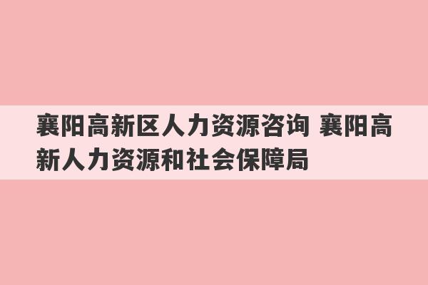 襄阳高新区人力资源咨询 襄阳高新人力资源和社会保障局