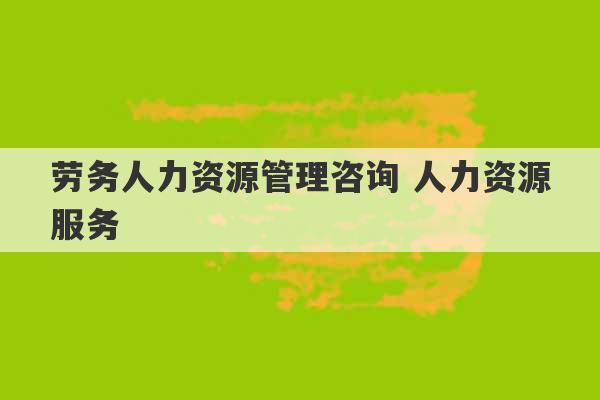 劳务人力资源管理咨询 人力资源服务