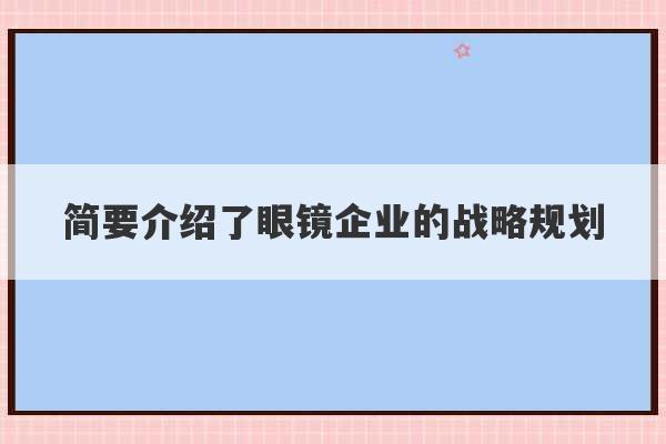 简要介绍了眼镜企业的战略规划