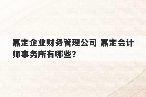 嘉定企业财务管理公司 嘉定会计师事务所有哪些？