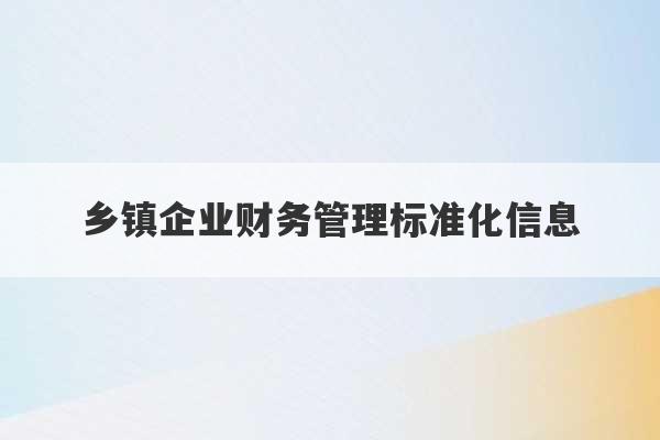 乡镇企业财务管理标准化信息