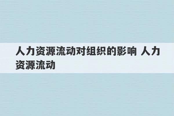 人力资源流动对组织的影响 人力资源流动