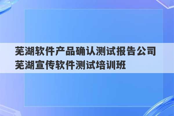 芜湖软件产品确认测试报告公司 芜湖宣传软件测试培训班