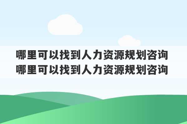 哪里可以找到人力资源规划咨询 哪里可以找到人力资源规划咨询