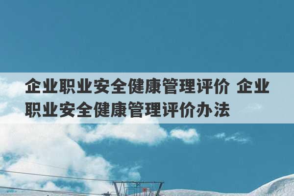 企业职业安全健康管理评价 企业职业安全健康管理评价办法