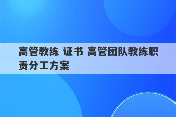 高管教练 证书 高管团队教练职责分工方案