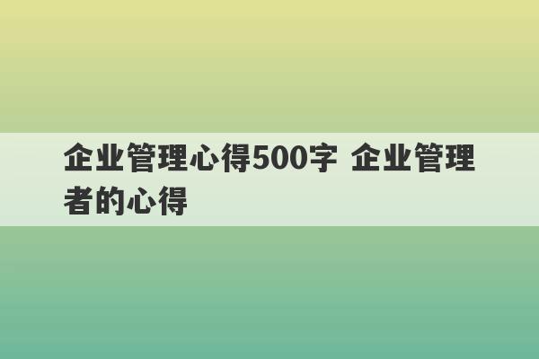 企业管理心得500字 企业管理者的心得