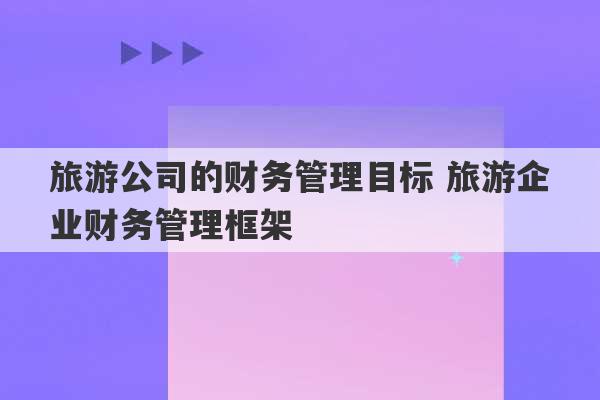 旅游公司的财务管理目标 旅游企业财务管理框架