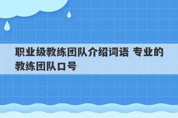 职业级教练团队介绍词语 专业的教练团队口号