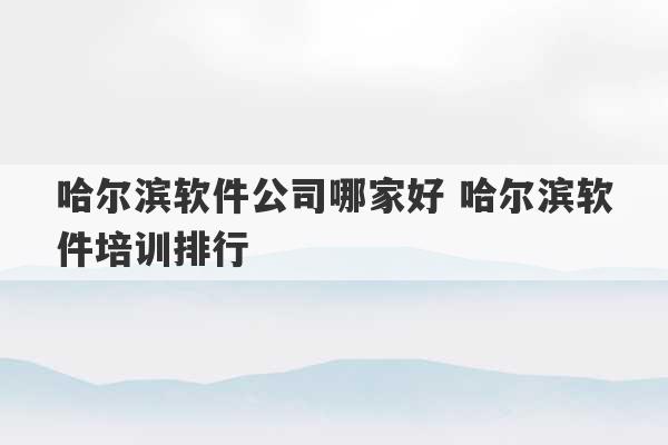 哈尔滨软件公司哪家好 哈尔滨软件培训排行