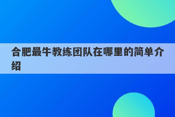 合肥最牛教练团队在哪里的简单介绍