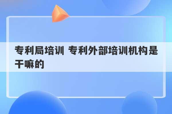 专利局培训 专利外部培训机构是干嘛的