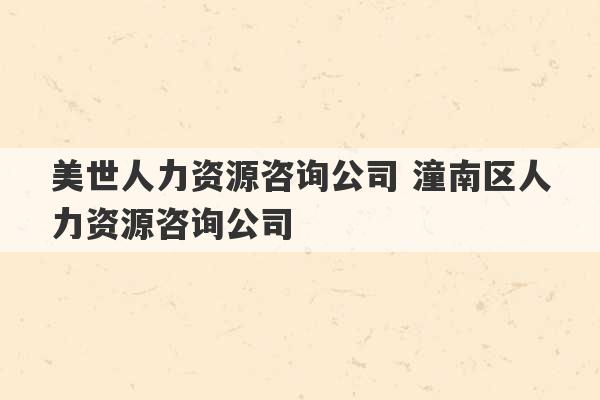 美世人力资源咨询公司 潼南区人力资源咨询公司