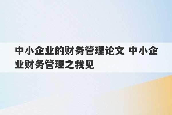 中小企业的财务管理论文 中小企业财务管理之我见