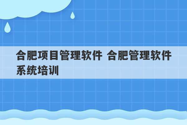 合肥项目管理软件 合肥管理软件系统培训