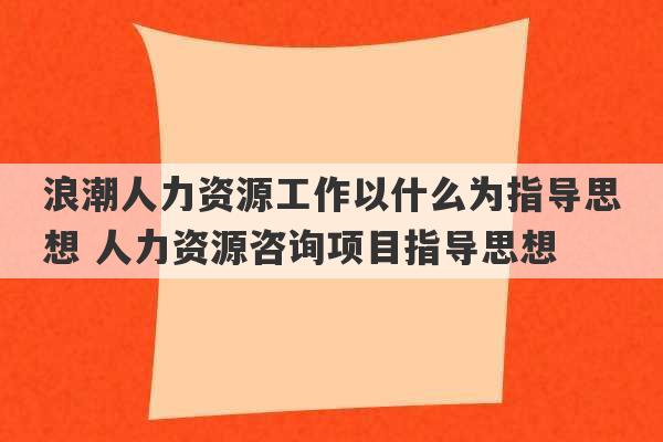 浪潮人力资源工作以什么为指导思想 人力资源咨询项目指导思想