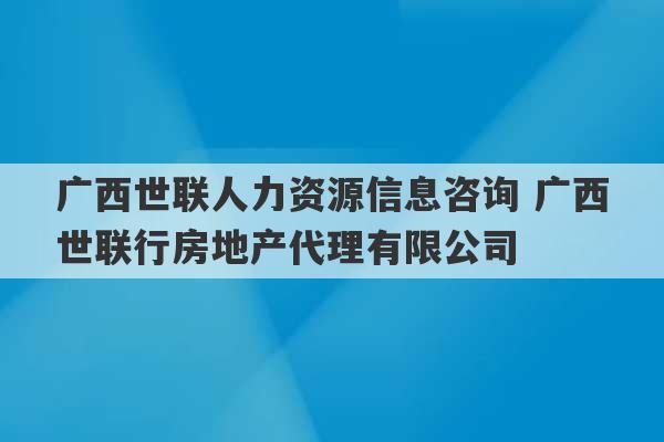 广西世联人力资源信息咨询 广西世联行房地产代理有限公司