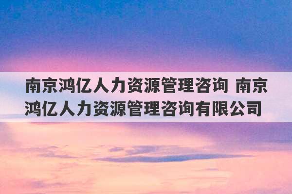 南京鸿亿人力资源管理咨询 南京鸿亿人力资源管理咨询有限公司