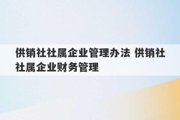 供销社社属企业管理办法 供销社社属企业财务管理