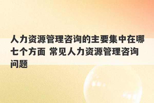 人力资源管理咨询的主要集中在哪七个方面 常见人力资源管理咨询问题