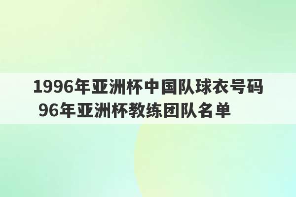 1996年亚洲杯中国队球衣号码 96年亚洲杯教练团队名单