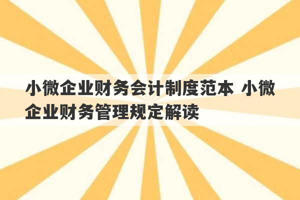 小微企业财务会计制度范本 小微企业财务管理规定解读