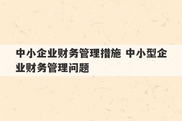 中小企业财务管理措施 中小型企业财务管理问题