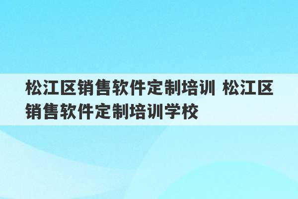 松江区销售软件定制培训 松江区销售软件定制培训学校