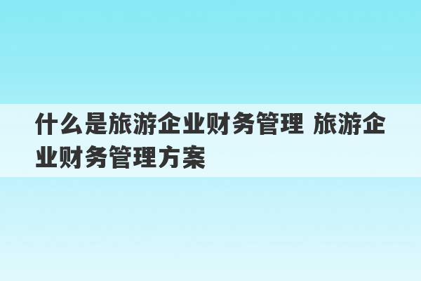 什么是旅游企业财务管理 旅游企业财务管理方案