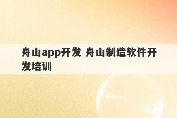 舟山app开发 舟山制造软件开发培训