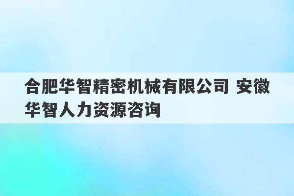 合肥华智精密机械有限公司 安徽华智人力资源咨询