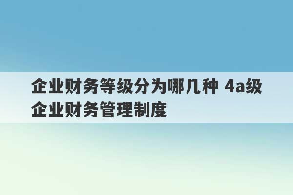 企业财务等级分为哪几种 4a级企业财务管理制度